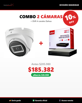 COMBO 2 Cámaras Domo Dahua 2MP + DVR 4 Canales XVR1B04-I