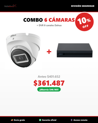 COMBO 6 Cámaras Domo Dahua 2MP + DVR 8 Canales XVR1B08-I
