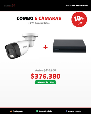COMBO 6 Cámaras Bullet Dahua 2MP + DVR 8 Canales XVR1B08-I
