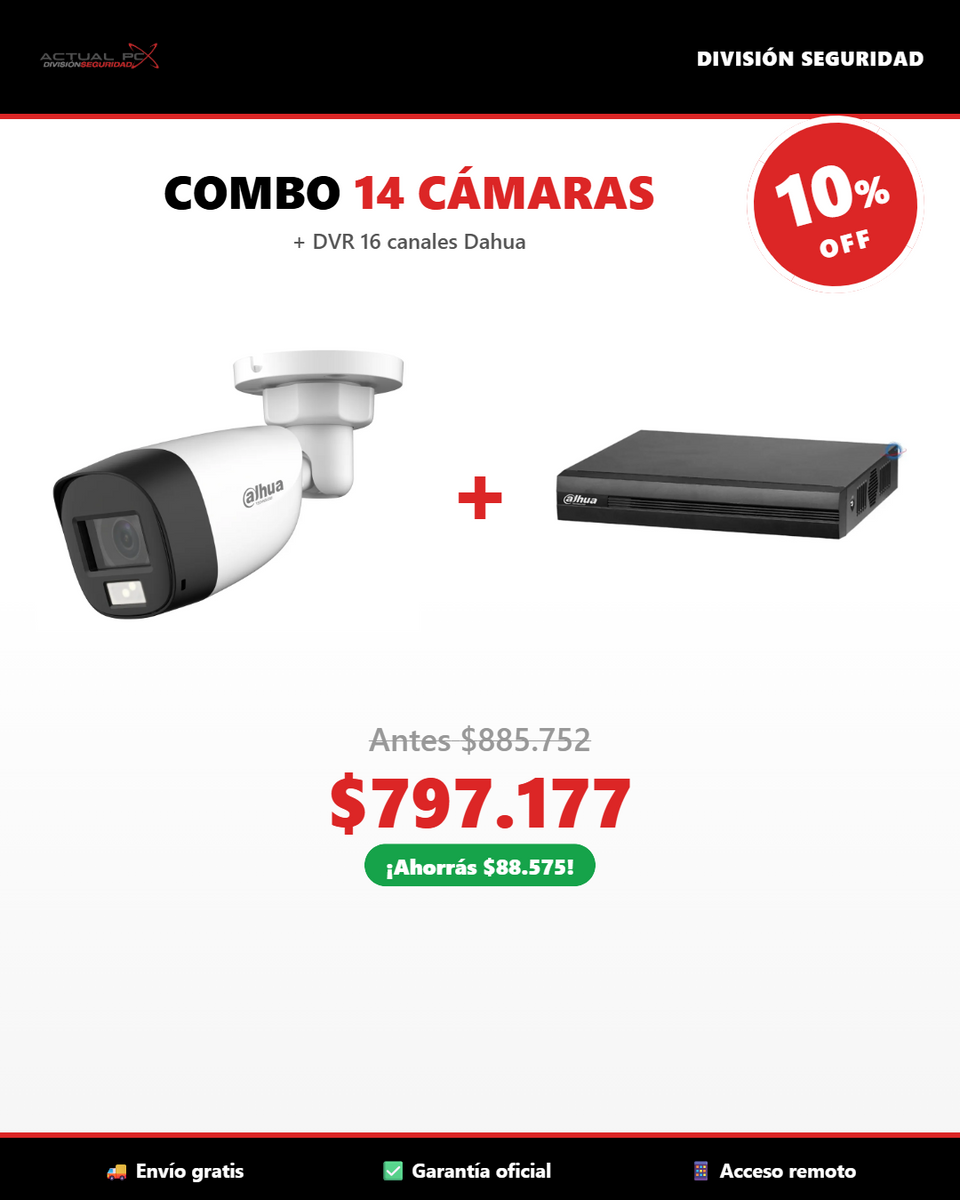 COMBO 14 Cámaras Bullet Dahua 2MP + DVR 16 Canales XVR1B16-I