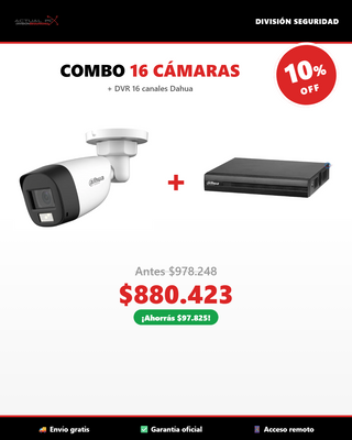 COMBO 16 Cámaras Bullet Dahua 2MP + DVR 16 Canales XVR1B16-I