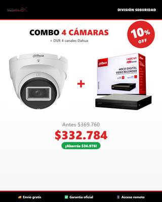 COMBO PREMIUM 4 Cámaras Domo Dahua 5MP + DVR 4 Canales XVR1B04-I