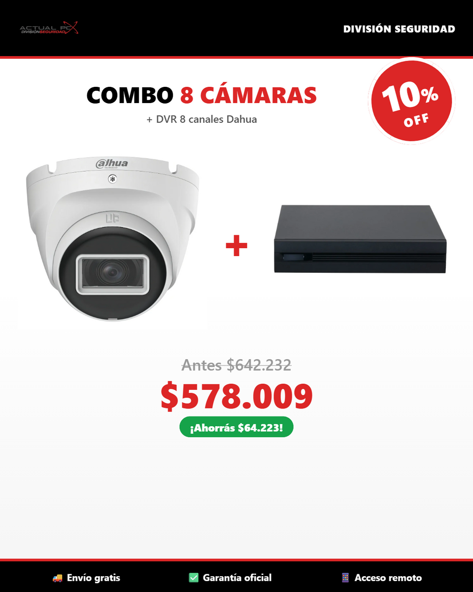 COMBO PREMIUM 8 Cámaras Domo Dahua 5MP + DVR 8 Canales XVR1B08-I