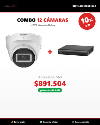COMBO PREMIUM 12 Cámaras Domo Dahua 5MP + DVR 16 Canales XVR1B16-I