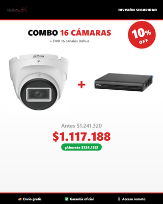 COMBO PREMIUM 16 Cámaras Domo Dahua 5MP + DVR 16 Canales XVR1B16-I