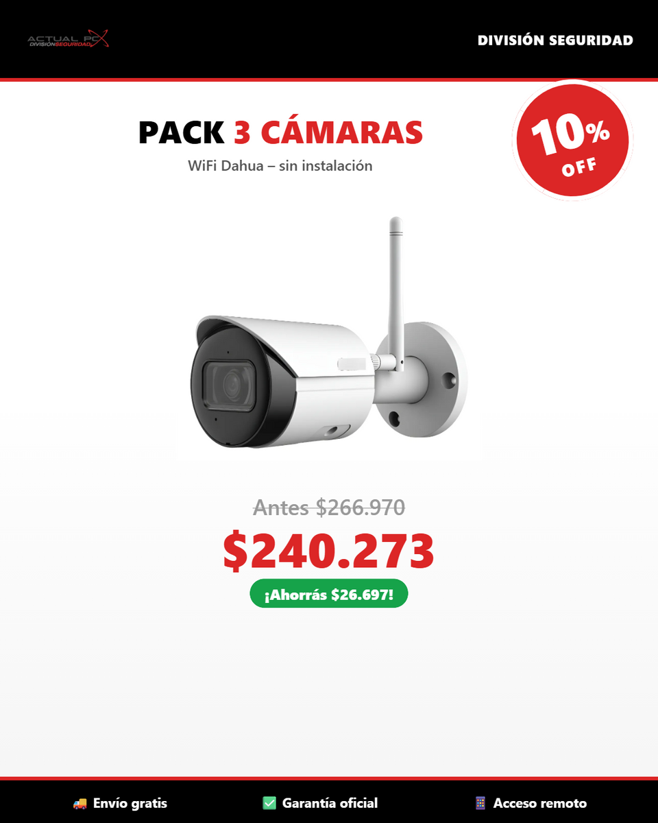 PACK 3 Cámaras WiFi Dahua 2MP – Sin Instalación